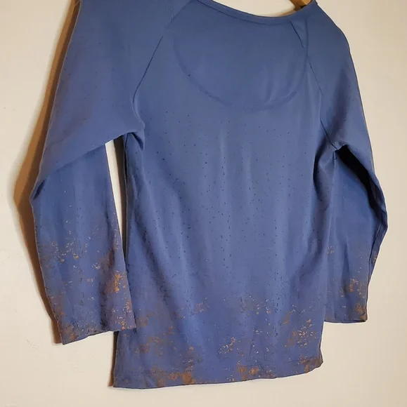 Gold Splash Periwinkle Blue 3/4 Sleeve Armani Exchange Shirt with Paint Accents - Picture 4 of 13